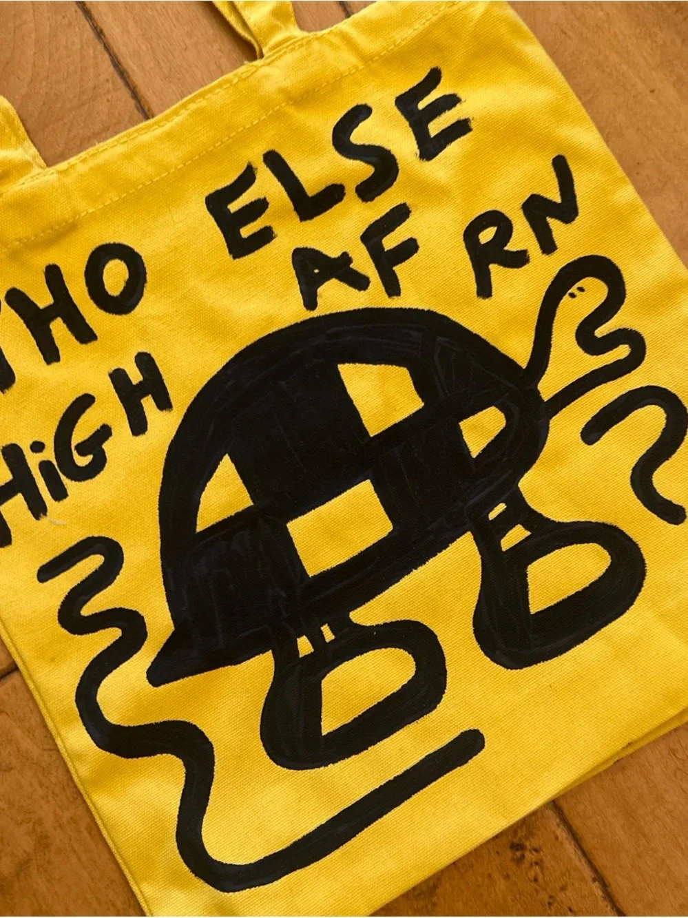 Billabong Yellow Canvas Tote with Black Graphic Turtle Print